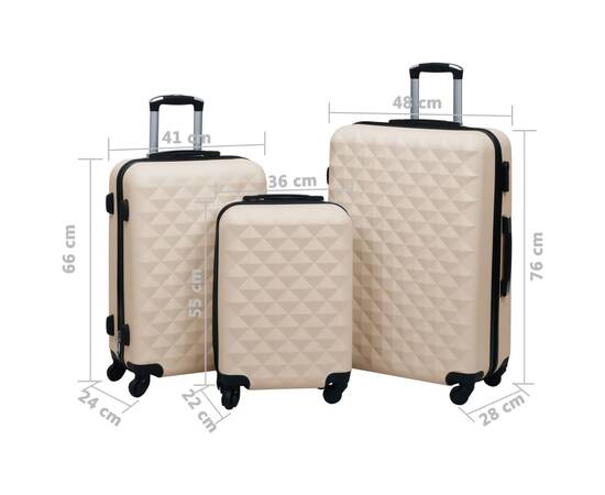Set de valize cu carcasă rigidă, 3 piese, auriu, abs, 8 image