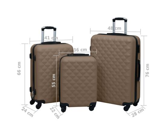 Set de valize cu carcasă rigidă, 3 piese, maro, abs, 8 image