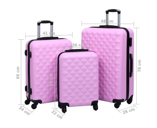 Set de valize cu carcasă rigidă, 3 piese, roz, abs, 8 image