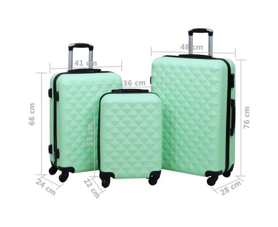 Set de valize cu carcasă rigidă, 3 piese, verde mentă, abs, 8 image
