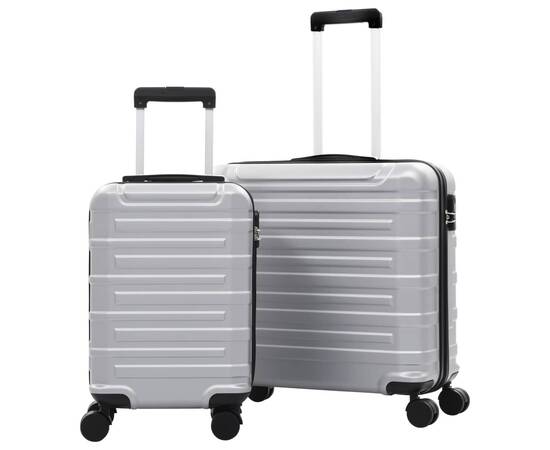 Set valiză carcasă rigidă, 2 buc., argintiu, abs