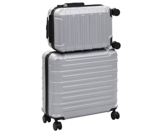 Set valiză carcasă rigidă, 2 buc., argintiu, abs, 2 image