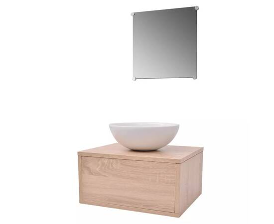 Set mobilier baie, 3 piese, bej, cu chiuvetă, 2 image