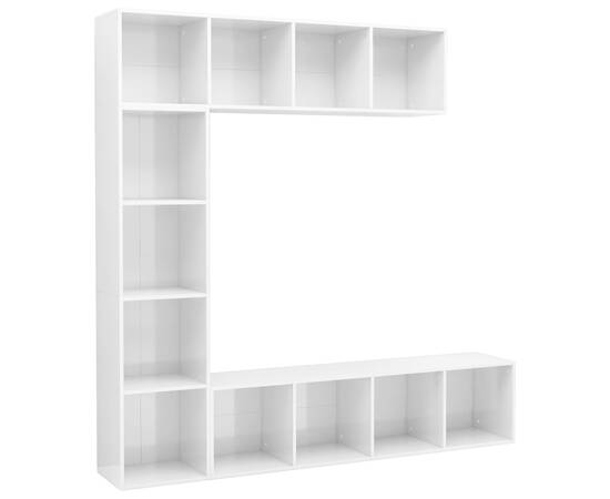 Set bibliotecă tv, 3 piese, alb foarte lucios, 180x30x180 cm, 2 image