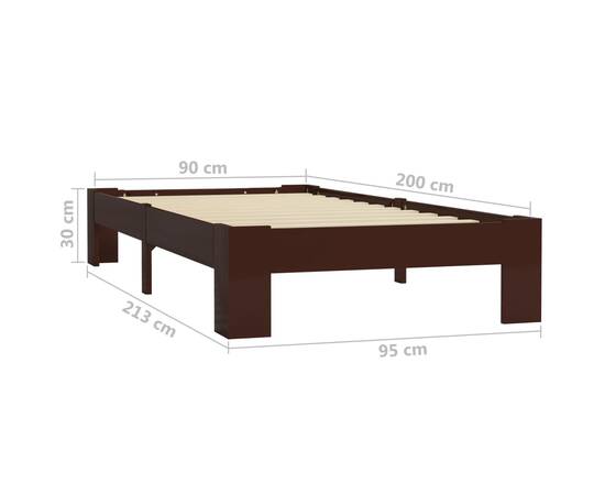Cadru de pat, maro închis, 90 x 200 cm, lemn masiv de pin, 6 image