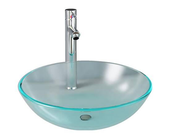 Chiuvetă baie cu robinet&scurgere cu apăsare, sticlă mată, 2 image