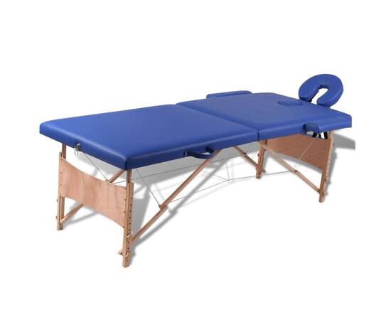 Masă de masaj pliabilă 2 părți cadru din lemn albastru