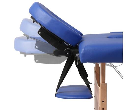 Masă de masaj pliabilă 2 părți cadru din lemn albastru, 8 image