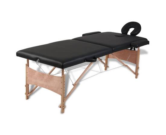 Masă de masaj pliabilă 2 părți cadru din lemn negru