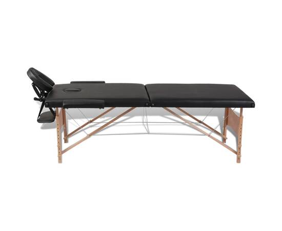 Masă de masaj pliabilă 2 părți cadru din lemn negru, 8 image
