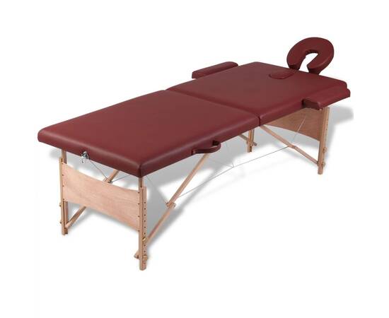 Masă de masaj pliabilă 2 părți cadru din lemn roșu