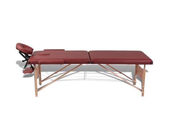 Masă de masaj pliabilă 2 părți cadru din lemn roșu, 5 image