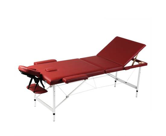 Masă de masaj pliabilă 3 părți cadru din aluminiu roșu
