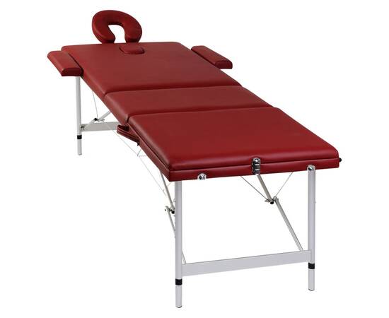 Masă de masaj pliabilă 3 părți cadru din aluminiu roșu, 7 image