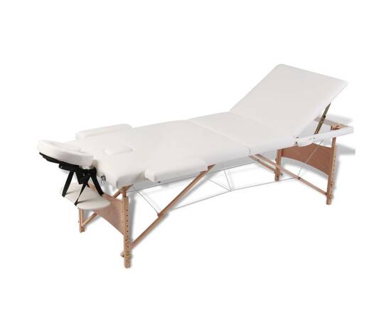 Masă de masaj pliabilă 3 părți cadru din lemn crem