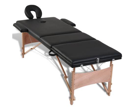 Masă de masaj pliabilă 3 părți cadru din lemn negru, 5 image