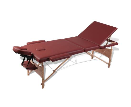 Masă de masaj pliabilă 3 părți cu cadru din lemn roșu