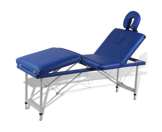 Masă de masaj pliabilă 4 părți cadru din aluminiu albastru