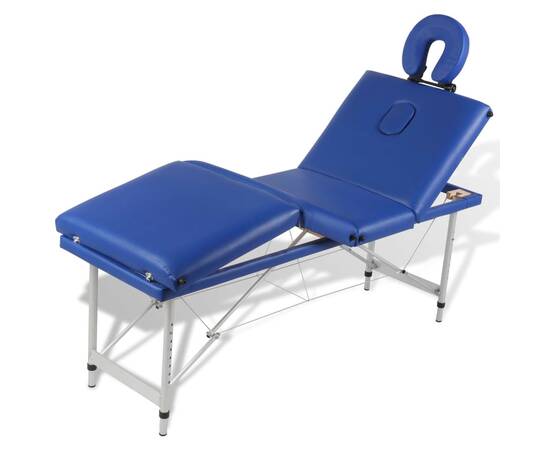 Masă de masaj pliabilă 4 părți cadru din aluminiu albastru, 4 image