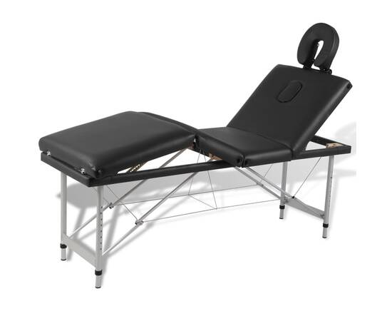 Masă de masaj pliabilă 4 părți cadru din aluminiu negru