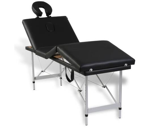 Masă de masaj pliabilă 4 părți cadru din aluminiu negru, 2 image