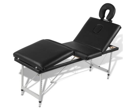 Masă de masaj pliabilă 4 părți cadru din aluminiu negru, 6 image