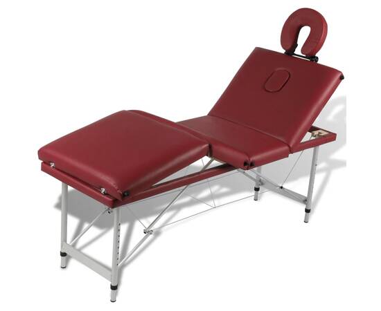 Masă de masaj pliabilă 4 părți cadru din aluminiu roșu, 5 image