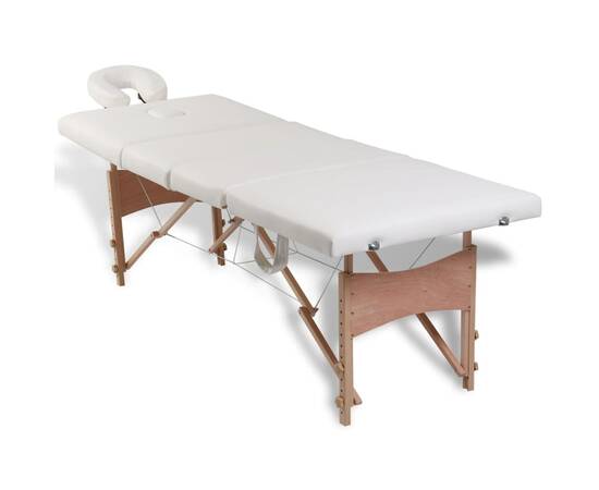 Masă de masaj pliabilă 4 părți cadru din lemn crem, 2 image