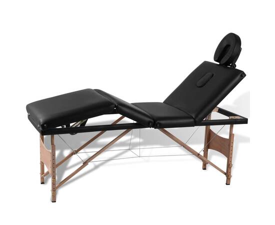 Masă de masaj pliabilă 4 părți cu cadru din lemn negru