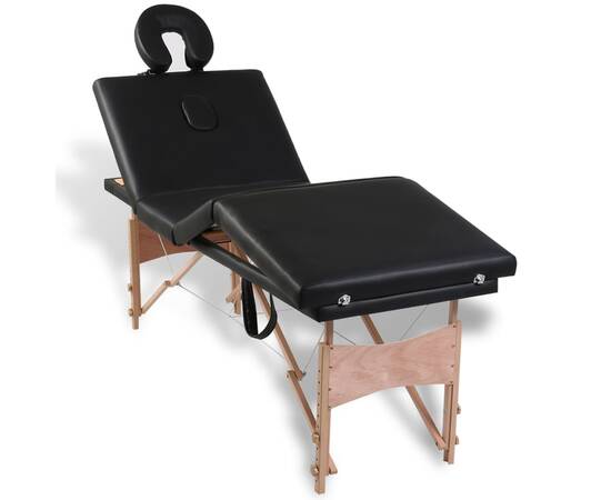 Masă de masaj pliabilă 4 părți cu cadru din lemn negru, 9 image