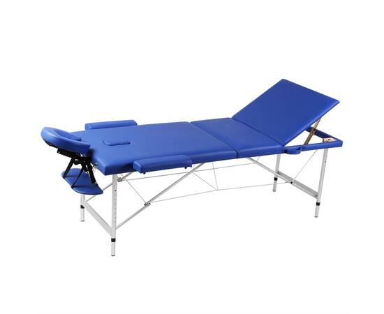 Masă de masaj pliabilă cadru din aluminiu 3 părți albastru