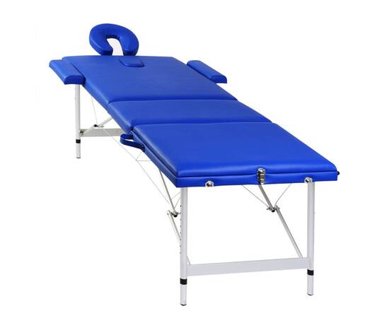 Masă de masaj pliabilă cadru din aluminiu 3 părți albastru, 3 image
