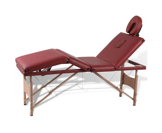 Masă de masaj roșie cu 4 zone și cadru din lemn