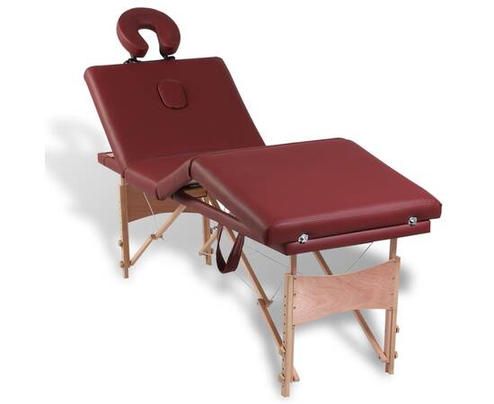 Masă de masaj roșie cu 4 zone și cadru din lemn, 9 image