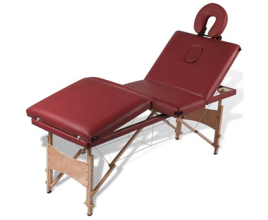 Masă de masaj roșie cu 4 zone și cadru din lemn, 4 image