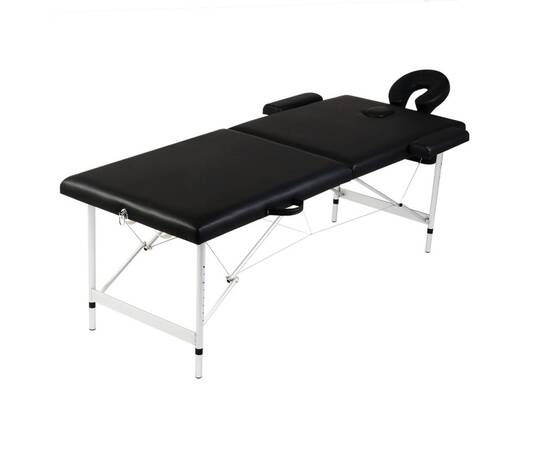 Masă masaj pliabilă, 2 zone, negru, cadru aluminiu