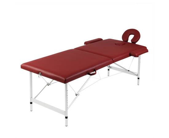 Masă masaj pliabilă, 2 zone, roșu, cadru aluminiu