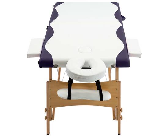 Masă de masaj pliabilă, 2 zone, alb și violet, lemn, 4 image
