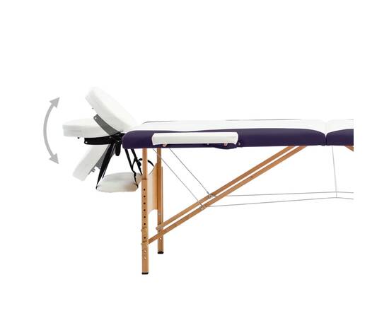 Masă de masaj pliabilă, 2 zone, alb și violet, lemn, 3 image