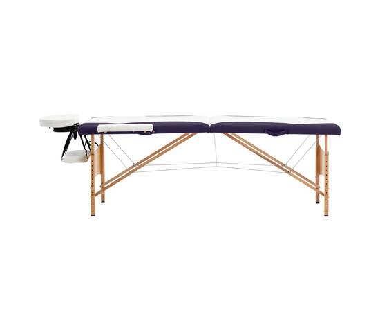Masă de masaj pliabilă, 2 zone, alb și violet, lemn, 2 image