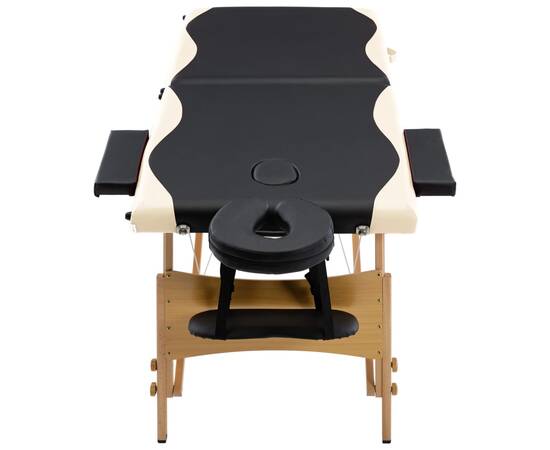 Masă de masaj pliabilă, 2 zone, negru și bej, lemn, 4 image