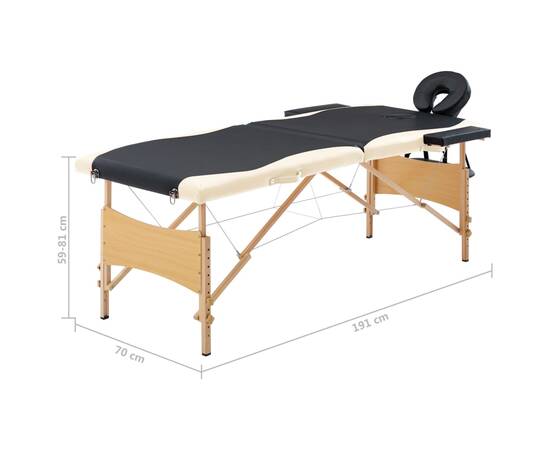 Masă de masaj pliabilă, 2 zone, negru și bej, lemn, 9 image