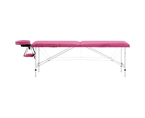 Masă de masaj pliabilă, 2 zone, roz, aluminiu, 2 image