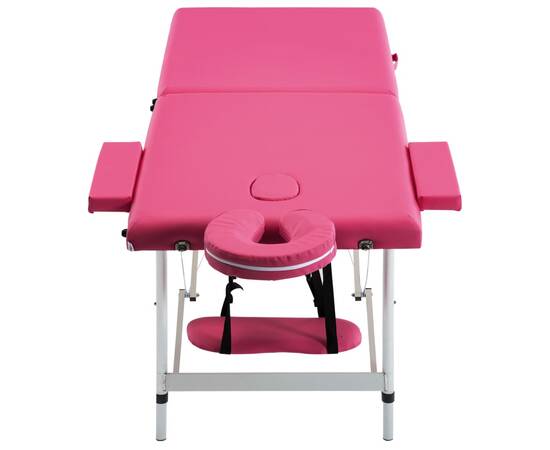 Masă de masaj pliabilă, 2 zone, roz, aluminiu, 3 image
