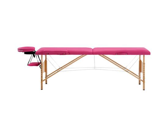 Masă de masaj pliabilă, 2 zone, roz, lemn, 2 image