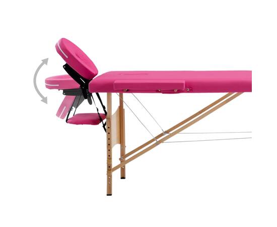 Masă de masaj pliabilă, 2 zone, roz, lemn, 6 image