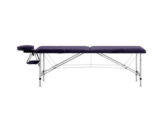 Masă de masaj pliabilă, 2 zone, violet, aluminiu, 2 image