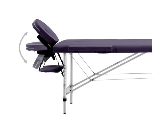 Masă de masaj pliabilă, 2 zone, violet, aluminiu, 5 image