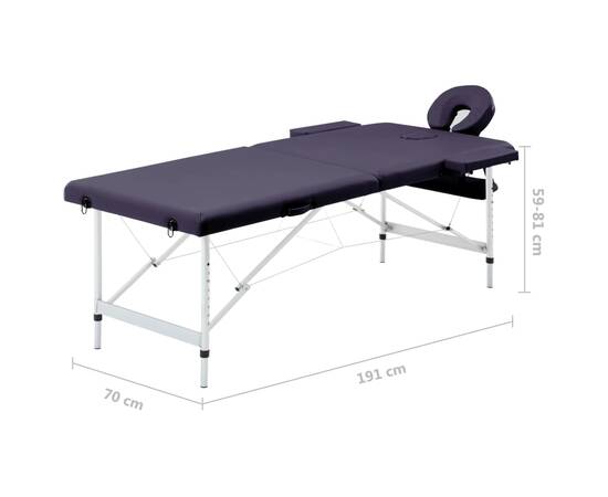 Masă de masaj pliabilă, 2 zone, violet, aluminiu, 9 image