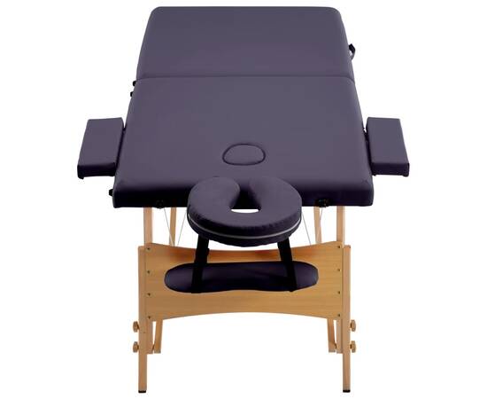 Masă de masaj pliabilă, 2 zone, violet, lemn, 3 image